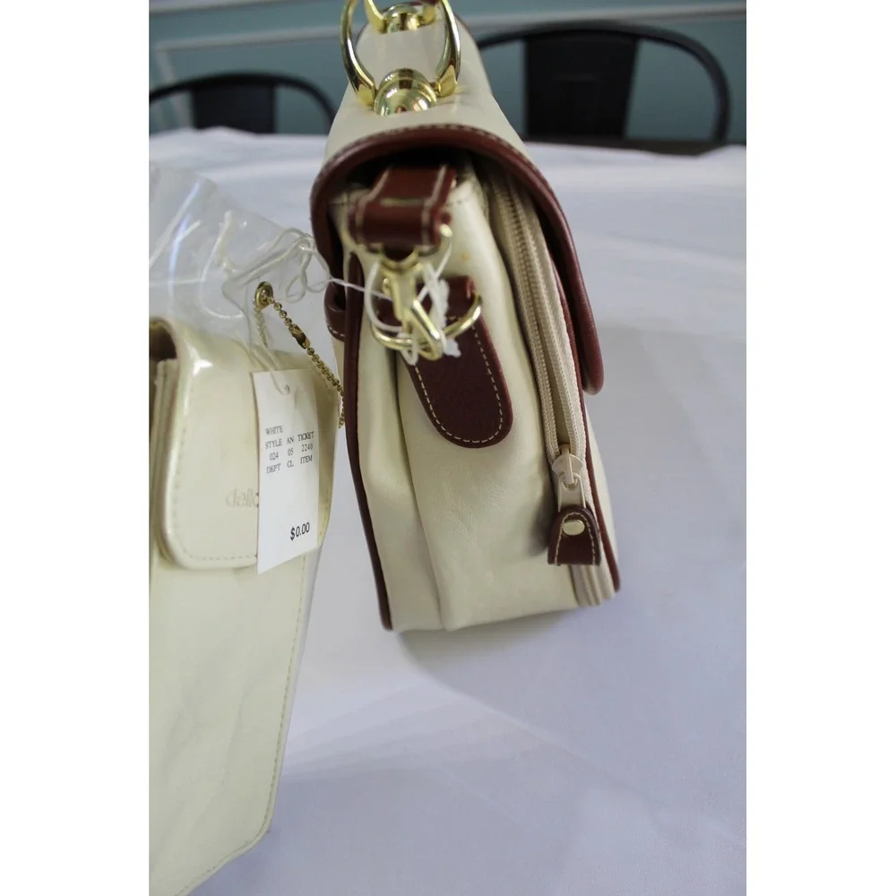Della Prima Vintage Cream Brown Colorblock Crossbody Organizer Bag with Pouch